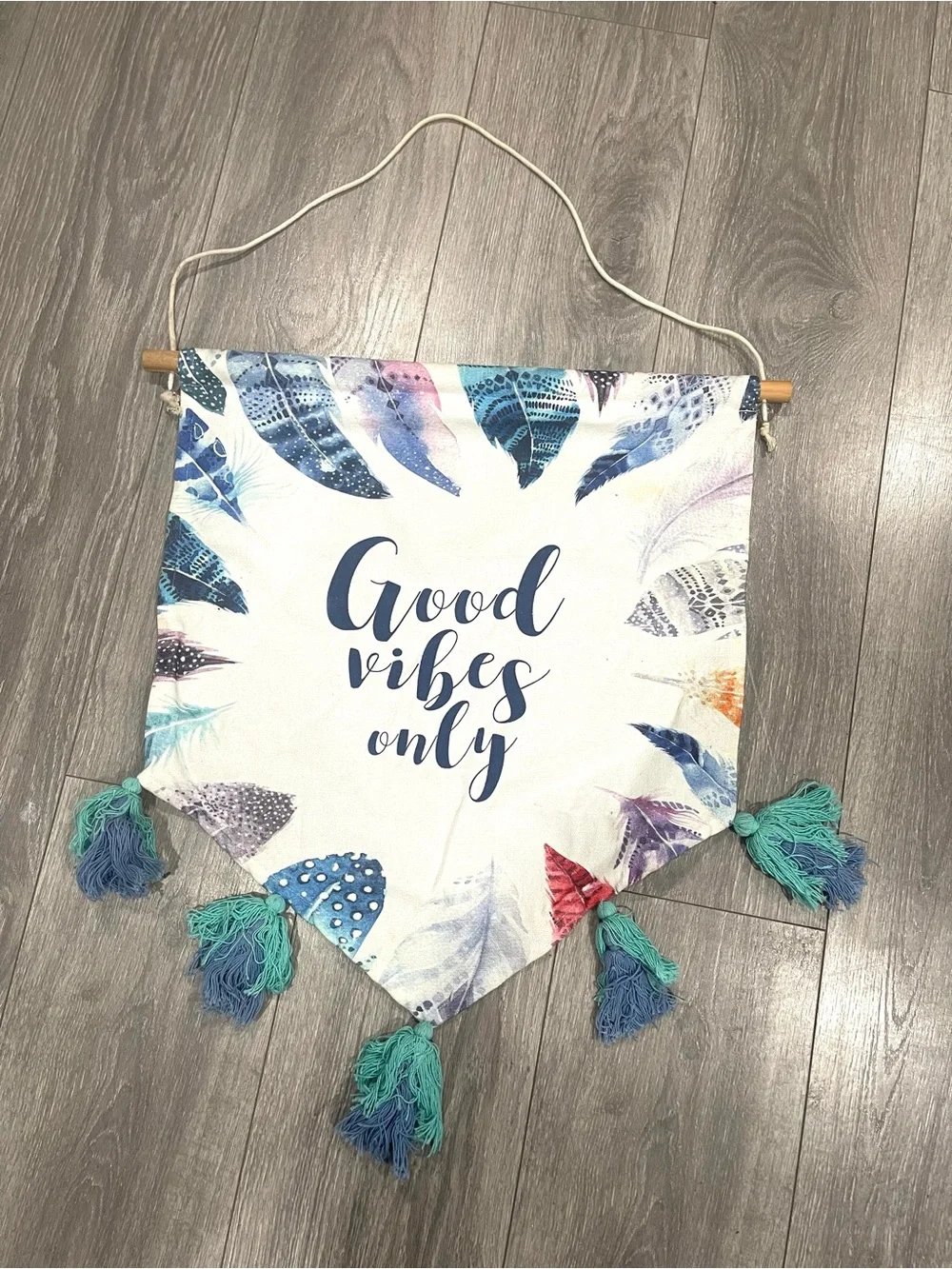 Good Vibes Only Boho Feather Wall Banner - White/Blue large 2/$18 bundle